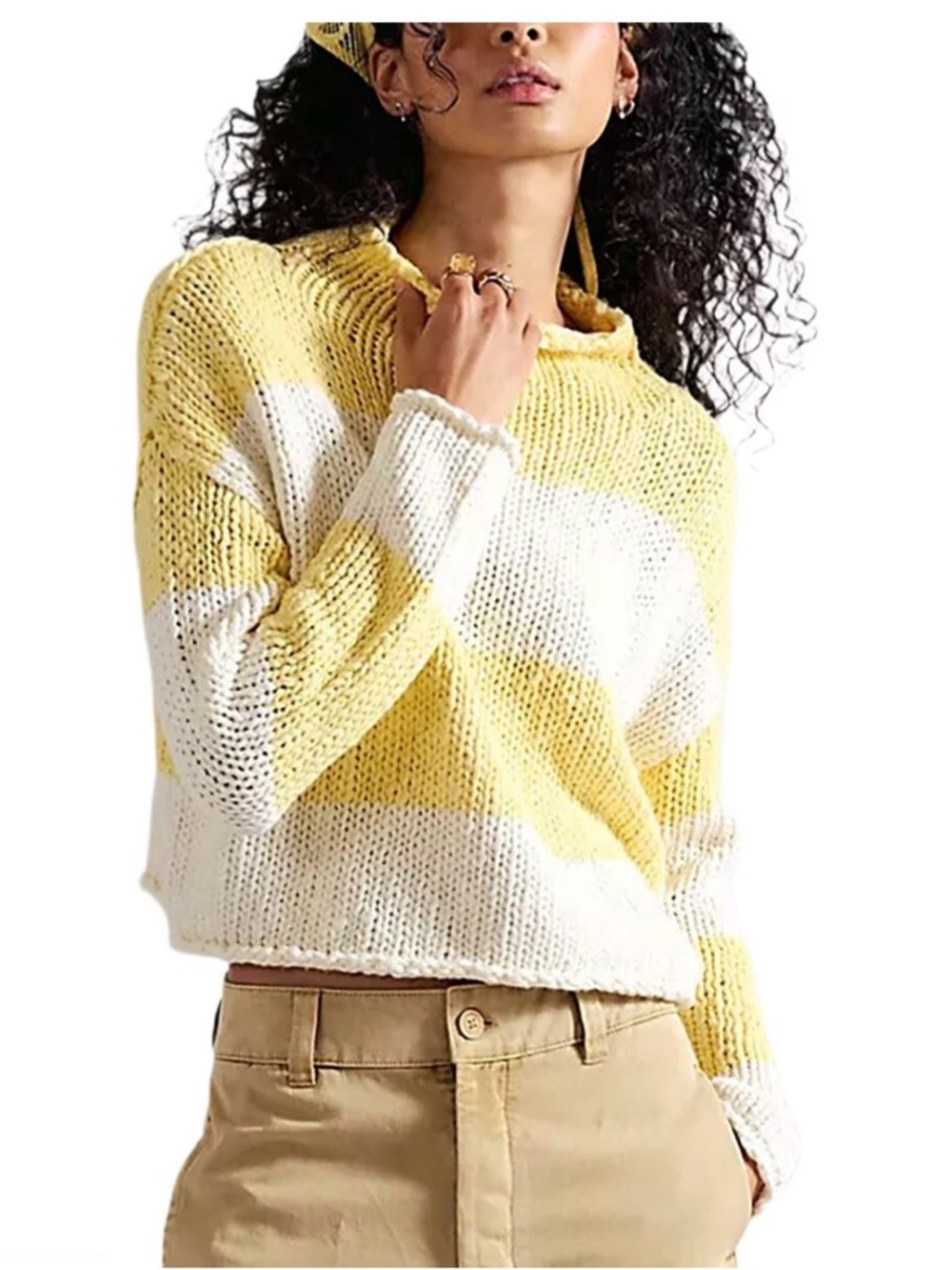 Free People Yellow & White Striped Opal Rugby Stripe 🔥 Size Small